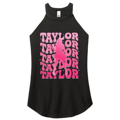 Girl Retro Taylor First Name Personalized Groovy 80S Women's Perfect Tri Rocker Tank