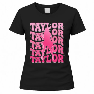 Girl Retro Taylor First Name Personalized Groovy 80S Women's T-Shirt