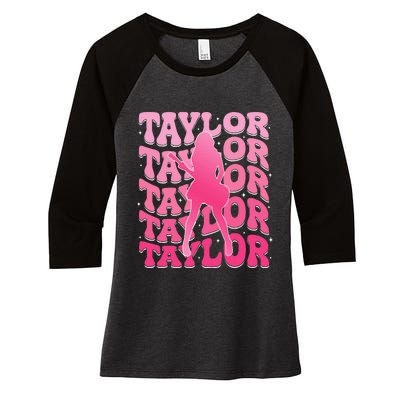 Girl Retro Taylor First Name Personalized Groovy 80S Women's Tri-Blend 3/4-Sleeve Raglan Shirt