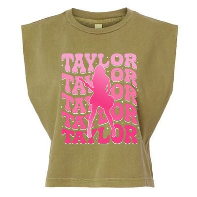 Girl Retro Taylor First Name Personalized Groovy 80S Garment-Dyed Women's Muscle Tee