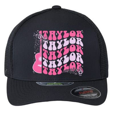 Girl Retro Taylor First Name Personalized Groovy Birthday Flexfit Unipanel Trucker Cap