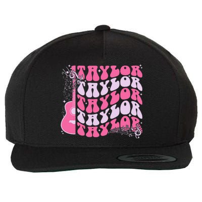 Girl Retro Taylor First Name Personalized Groovy Birthday Wool Snapback Cap