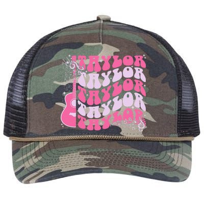 Girl Retro Taylor First Name Personalized Groovy Birthday Retro Rope Trucker Hat Cap