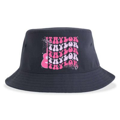 Girl Retro Taylor First Name Personalized Groovy Birthday Sustainable Bucket Hat