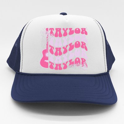 Girl Retro Taylor First Name Personalized Groovy Birthday Trucker Hat