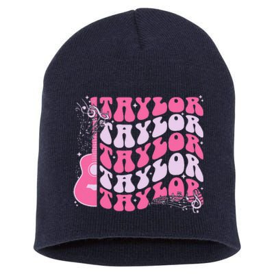 Girl Retro Taylor First Name Personalized Groovy Birthday Short Acrylic Beanie