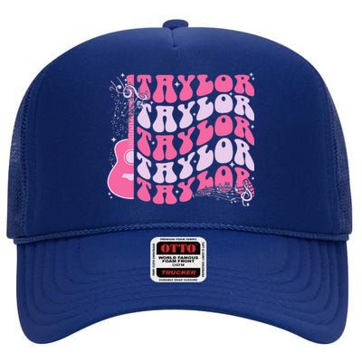 Girl Retro Taylor First Name Personalized Groovy Birthday High Crown Mesh Back Trucker Hat