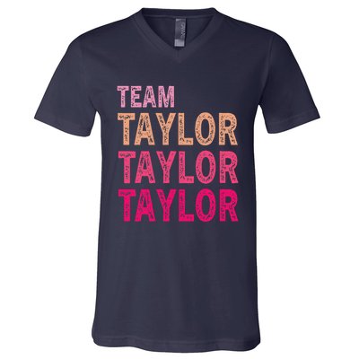 Girl Retro Taylor First Name Personalized Groovy Birthday V-Neck T-Shirt