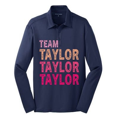 Girl Retro Taylor First Name Personalized Groovy Birthday Silk Touch Performance Long Sleeve Polo