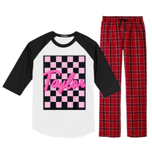 Girl Retro Taylor First Name Taylor Groovy Birthday Taylor Raglan Sleeve Pajama Set