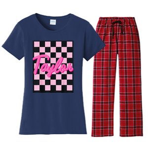 Girl Retro Taylor First Name Taylor Groovy Birthday Taylor Women's Flannel Pajama Set