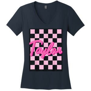 Girl Retro Taylor First Name Taylor Groovy Birthday Taylor Women's V-Neck T-Shirt