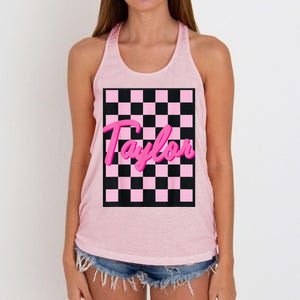 Girl Retro Taylor First Name Taylor Groovy Birthday Taylor Women's Knotted Racerback Tank