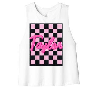 Girl Retro Taylor First Name Taylor Groovy Birthday Taylor Women's Racerback Cropped Tank