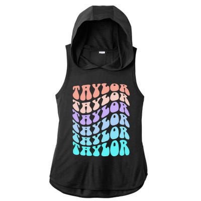 Girl Retro Taylor First Name Personalized Groovy Birthday Ladies PosiCharge Tri-Blend Wicking Draft Hoodie Tank