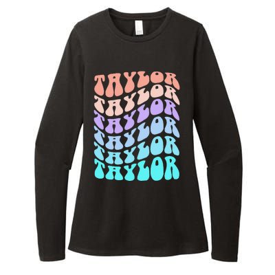 Girl Retro Taylor First Name Personalized Groovy Birthday Womens CVC Long Sleeve Shirt