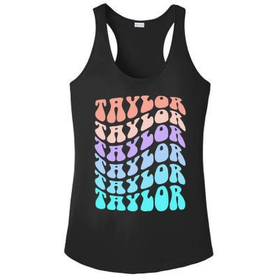 Girl Retro Taylor First Name Personalized Groovy Birthday Ladies PosiCharge Competitor Racerback Tank