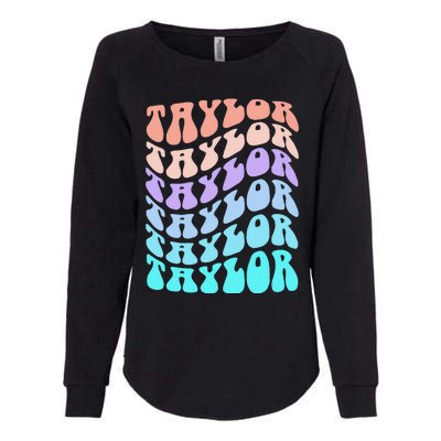 Girl Retro Taylor First Name Personalized Groovy Birthday Womens California Wash Sweatshirt