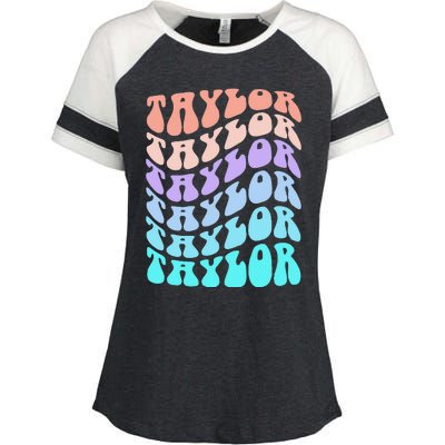 Girl Retro Taylor First Name Personalized Groovy Birthday Enza Ladies Jersey Colorblock Tee