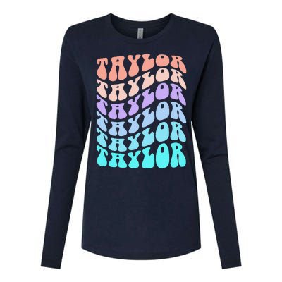 Girl Retro Taylor First Name Personalized Groovy Birthday Womens Cotton Relaxed Long Sleeve T-Shirt