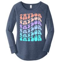 Girl Retro Taylor First Name Personalized Groovy Birthday Women's Perfect Tri Tunic Long Sleeve Shirt