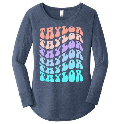 Girl Retro Taylor First Name Personalized Groovy Birthday Women's Perfect Tri Tunic Long Sleeve Shirt