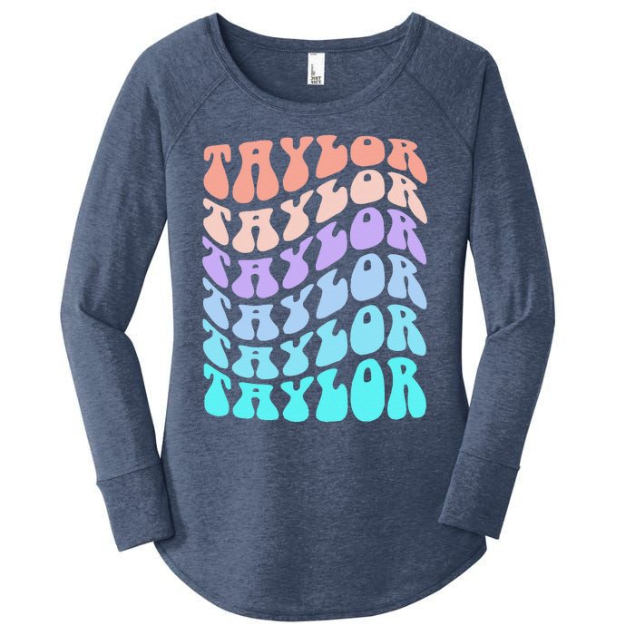 Girl Retro Taylor First Name Personalized Groovy Birthday Women's Perfect Tri Tunic Long Sleeve Shirt