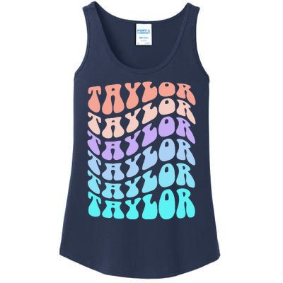 Girl Retro Taylor First Name Personalized Groovy Birthday Ladies Essential Tank