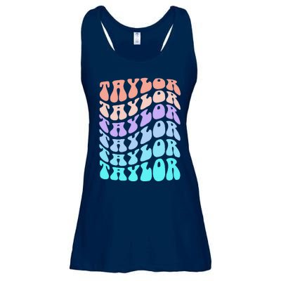 Girl Retro Taylor First Name Personalized Groovy Birthday Ladies Essential Flowy Tank