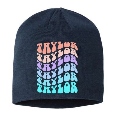 Girl Retro Taylor First Name Personalized Groovy Birthday Sustainable Beanie