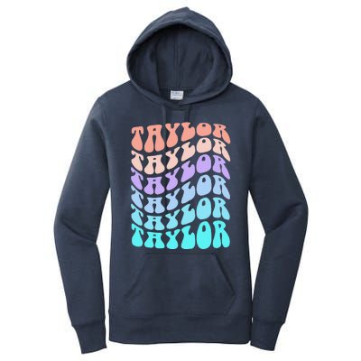 Girl Retro Taylor First Name Personalized Groovy Birthday Women's Pullover Hoodie