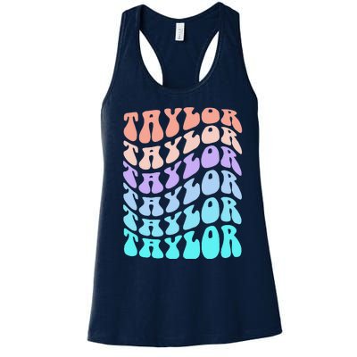 Girl Retro Taylor First Name Personalized Groovy Birthday Women's Racerback Tank