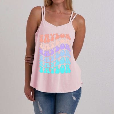 Girl Retro Taylor First Name Personalized Groovy Birthday Women's Strappy Tank