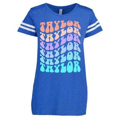 Girl Retro Taylor First Name Personalized Groovy Birthday Enza Ladies Jersey Football T-Shirt