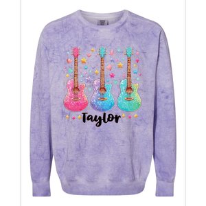 Girl Retro Taylor First Name Personalized Groovy 80S Pink Colorblast Crewneck Sweatshirt