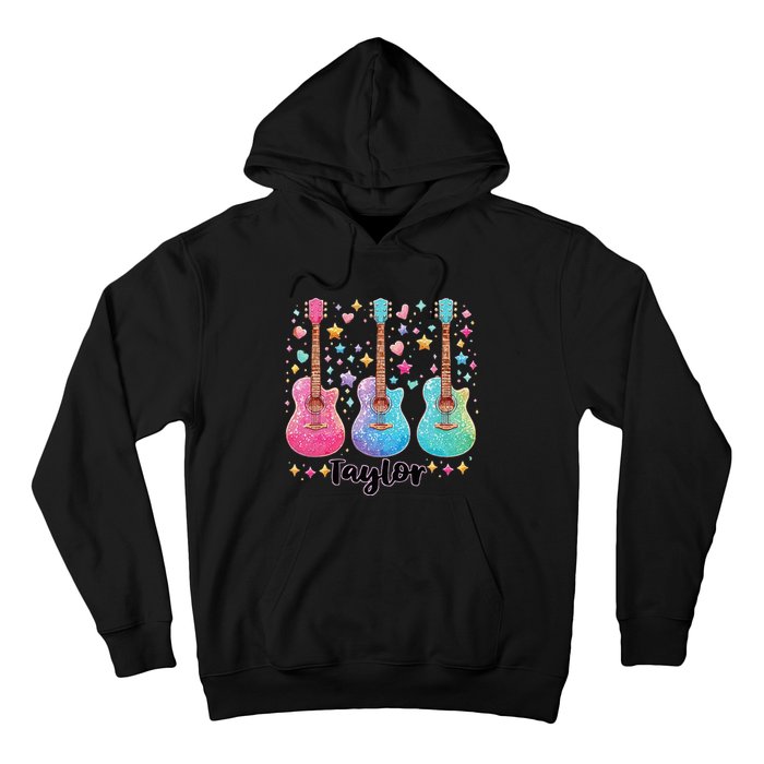 Girl Retro Taylor First Name Personalized Groovy 80S Pink Hoodie