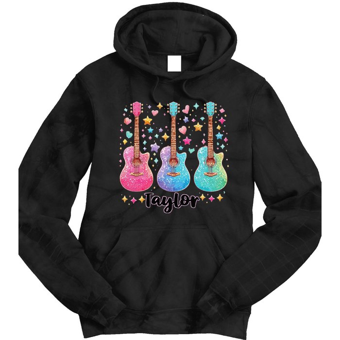 Girl Retro Taylor First Name Personalized Groovy 80S Pink Tie Dye Hoodie