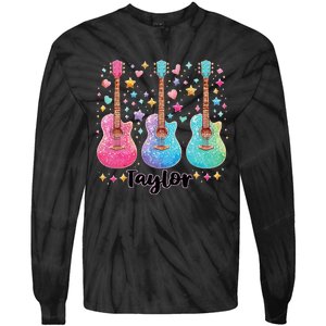 Girl Retro Taylor First Name Personalized Groovy 80S Pink Tie-Dye Long Sleeve Shirt