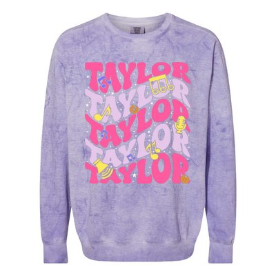 Girl Retro Taylor First Name Personalized Birthday Groovy Colorblast Crewneck Sweatshirt