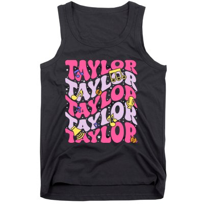 Girl Retro Taylor First Name Personalized Birthday Groovy Tank Top