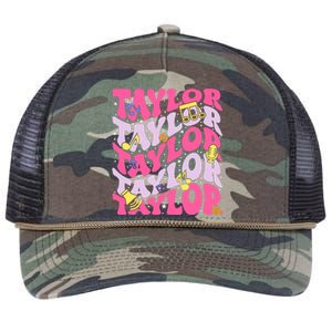 Girl Retro Taylor First Name Personalized Birthday Groovy Retro Rope Trucker Hat Cap