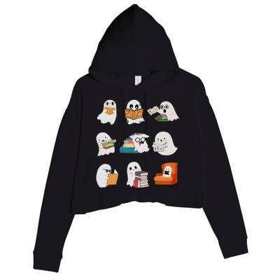 Ghost Reading Teacher Halloween Librarian Book Lover School Crop Fleece Hoodie