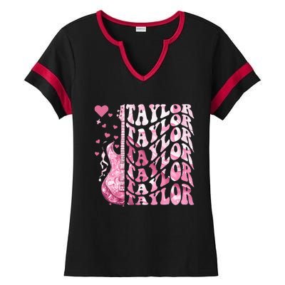 Girl Retro Taylor First Name Personalized Groovy Birthday Ladies Halftime Notch Neck Tee