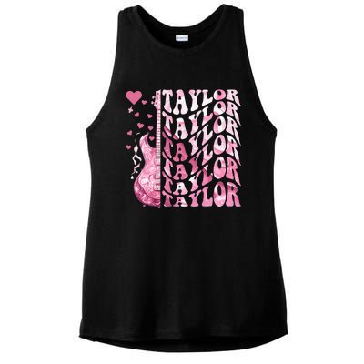 Girl Retro Taylor First Name Personalized Groovy Birthday Ladies PosiCharge Tri-Blend Wicking Tank