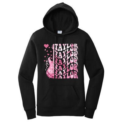 Girl Retro Taylor First Name Personalized Groovy Birthday Women's Pullover Hoodie