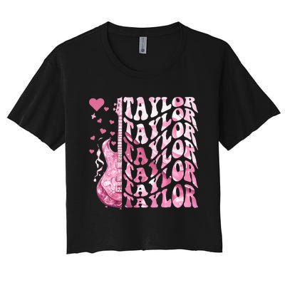 Girl Retro Taylor First Name Personalized Groovy Birthday Women's Crop Top Tee