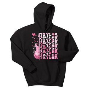 Girl Retro Taylor First Name Personalized Groovy Birthday Kids Hoodie