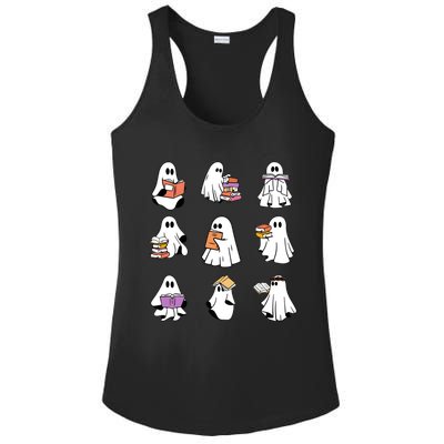 Ghost Reading Teacher Halloween Books Teacher Ladies PosiCharge Competitor Racerback Tank