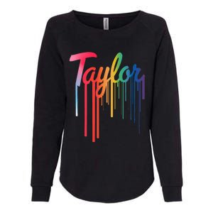 Girl Retro Taylor First Name Personalized Groovy 80S Womens California Wash Sweatshirt