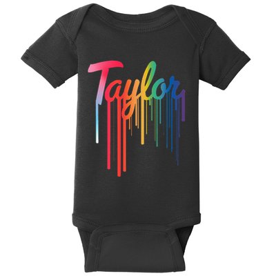 Girl Retro Taylor First Name Personalized Groovy 80S Baby Bodysuit